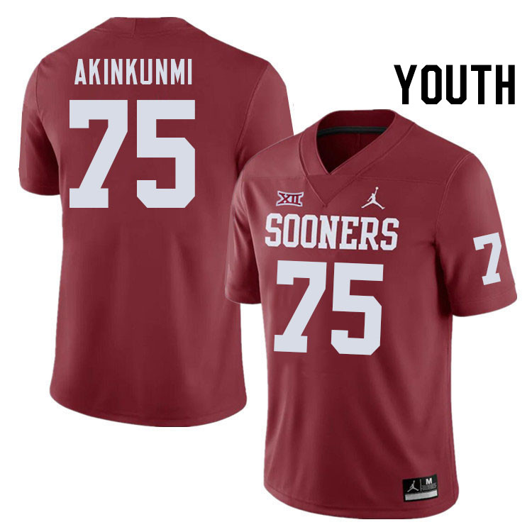 Youth #75 Daniel Akinkunmi Oklahoma Sooners College Football Jerseys Stitched-Crimson